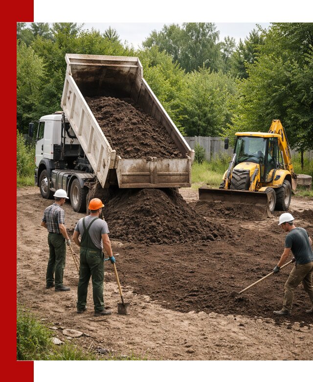 Доставка и укладка грунта для выравнивания участка в Щербинке
