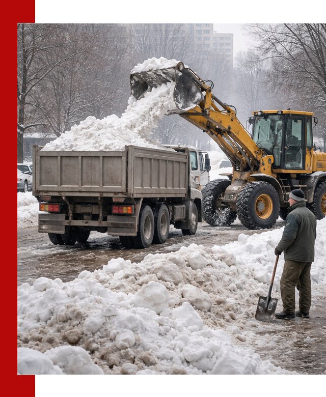 Вывоз снега грузовой техникой в Щербинке оперативно и чисто