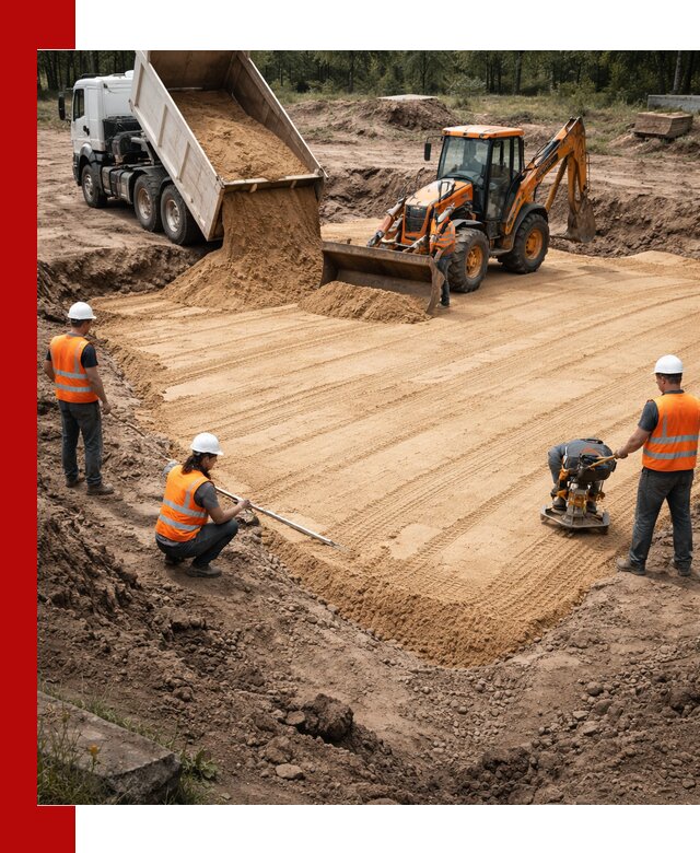 Устройство песчаной подушки для фундаментов и дорог в Щербинке